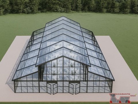 Rendering di una tendostruttura con pareti in vetro